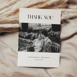 Cartão De Agradecimento Foto de casamento preto e branco clássico e elegan