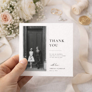 Cartão De Agradecimento Foto de casamento preto e branco clássico moderno