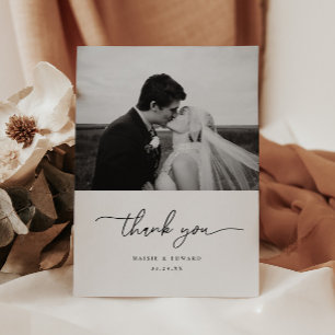 Cartão De Agradecimento Foto de casamento preto e branco com roteiro minim
