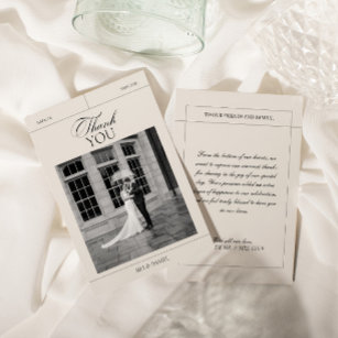 Cartão De Agradecimento Foto de Casamento Preto e Branco da Elegante Vinta