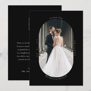 Cartão De Agradecimento Foto de Casamento Preto e Branco do Monograma Mini