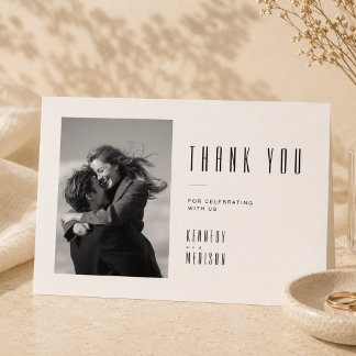 Cartão De Agradecimento Foto de casamento preto e branco minimalista moder