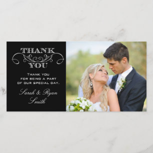 Cartão De Agradecimento Foto de casamento preto e branco moderno - Obrigad