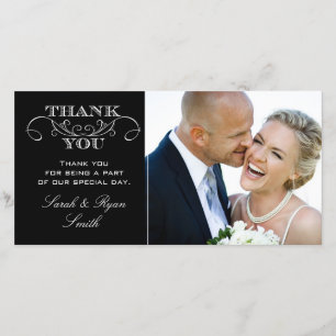 Cartão De Agradecimento Foto de casamento preto e branco moderno - Obrigad