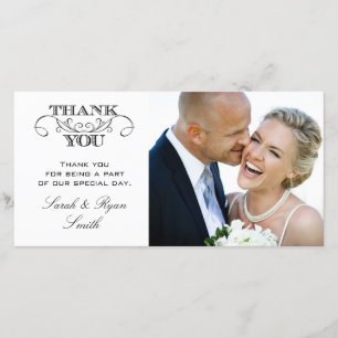 Cartão De Agradecimento Foto de casamento preto e branco moderno - Obrigad