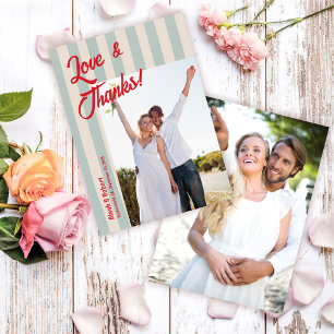 Cartão De Agradecimento Foto de casamento retrô com escrita vermelha e lis