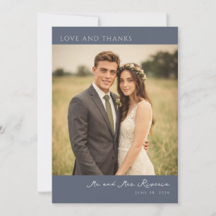 Cartão De Agradecimento Foto de casamento romântico navy