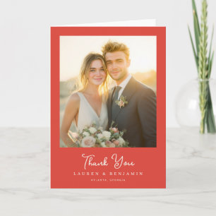 Cartão De Agradecimento Foto de Casamento Romântico Vermelho
