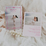 Cartão De Agradecimento Foto de Casamento Rosa Whimsical<br><div class="desc">Quadro ilustrado branco cor-de-rosa,  2 cartões de agradecimentos de casamento fotográfico. Recursos,  quadro desenhado à mão com arcos e elementos cardíacos,  linhas de texto modelo para seus nomes e mensagem personalizada no fundo da cor da rosa claro. Fontes e cores de quadro ilustradas podem ser personalizadas.</div>