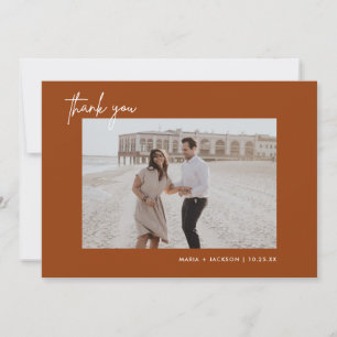 Cartão De Agradecimento Foto de casamento Rust Terracotta Obrigado Cartõe