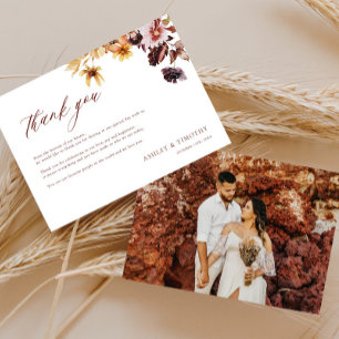 Cartão De Agradecimento Foto de Casamento Rustic Fall Boho