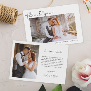 Cartão De Agradecimento Foto de Casamento Simples de Coração com Amor