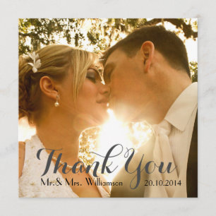 Cartão De Agradecimento Foto De Casamento Simples De Escrita Manual Obriga