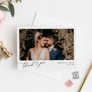 Cartão De Agradecimento Foto de casamento simples do Neutral Boho Blush