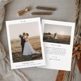 Cartão De Agradecimento Foto de casamento simples preta e branca elegante