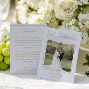 Cartão De Agradecimento Foto de Casamento Verde e Azul do Classic Elegant