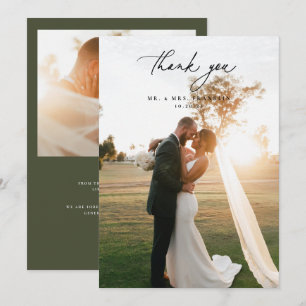 Cartão De Agradecimento Foto de Casamento Verde-Oliva