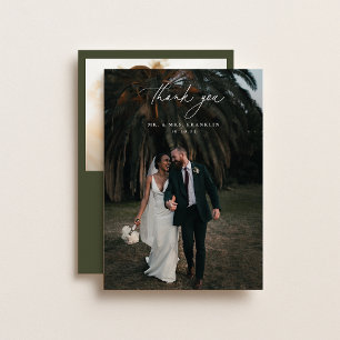 Cartão De Agradecimento Foto de Casamento Verde-Oliva
