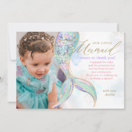 Cartão De Agradecimento Foto de Cauda de Sereia Brilho Dourado Debaixo do 