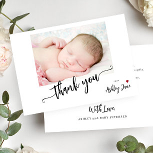 Cartão De Agradecimento Foto de chá de bebê com caligrafia elegante