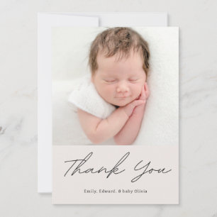 Cartão De Agradecimento Foto de Chá de Bebê com Caligrafia Simples