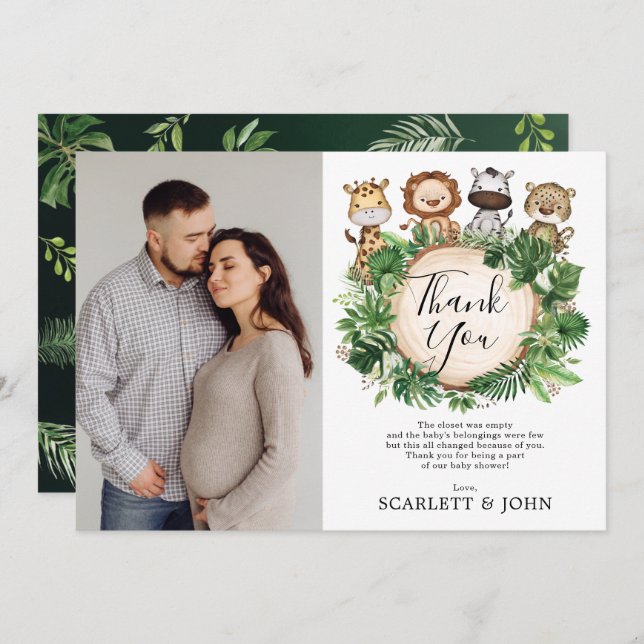 Cartão De Agradecimento Foto de Chá de fraldas de Animais Selvagens Tropic (Frente/Verso)