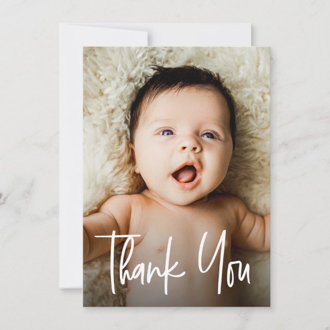 Cartão De Agradecimento Foto de Chá de fraldas Personalizada de Handletter (Frente)