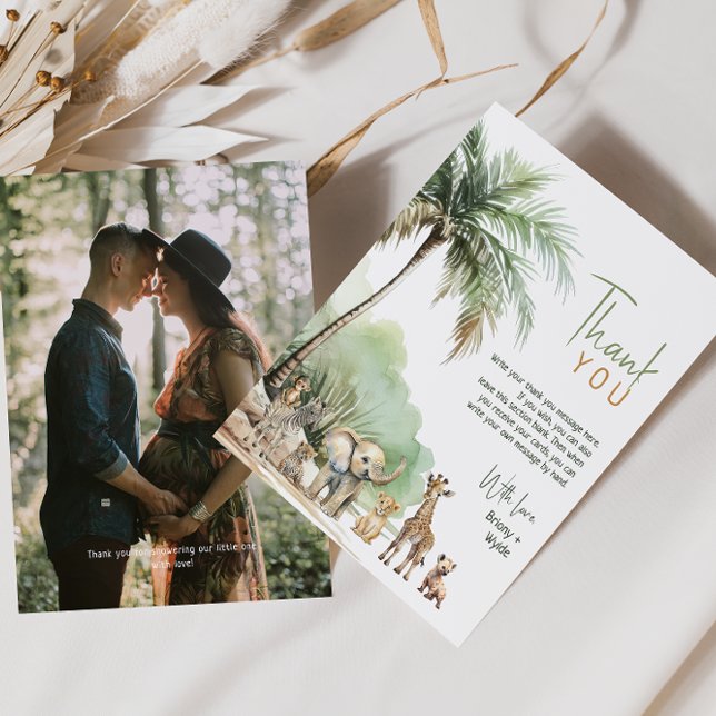 Cartão De Agradecimento Foto de Chá de fraldas Vertical de Animais Safari  (Criador carregado)