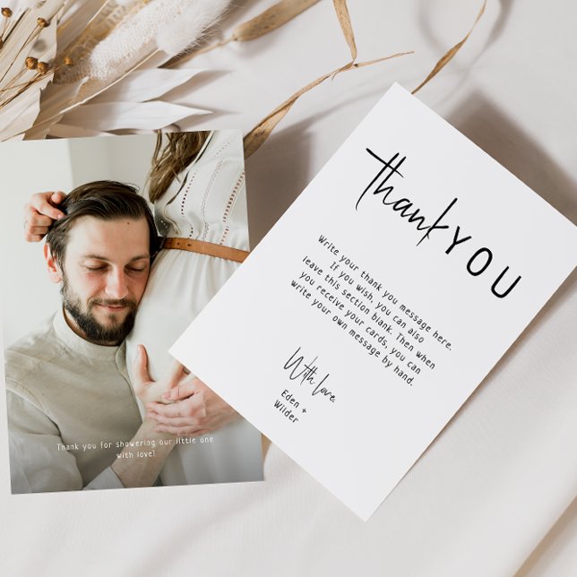 Cartão De Agradecimento Foto de Chá de fraldas Vertical Neutro Moderno Sim (Criador carregado)