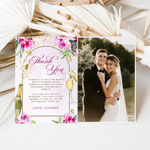 Cartão De Agradecimento Foto de Chá de Noiva Floral com Cálice de Vinho