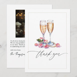 Cartão De Agradecimento Foto de Chá de Noiva Pérolas, Pétalas e Prosecco