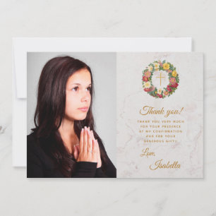 Cartão De Agradecimento Foto de Confirmação de Menina Cruz de Ouro em Grin