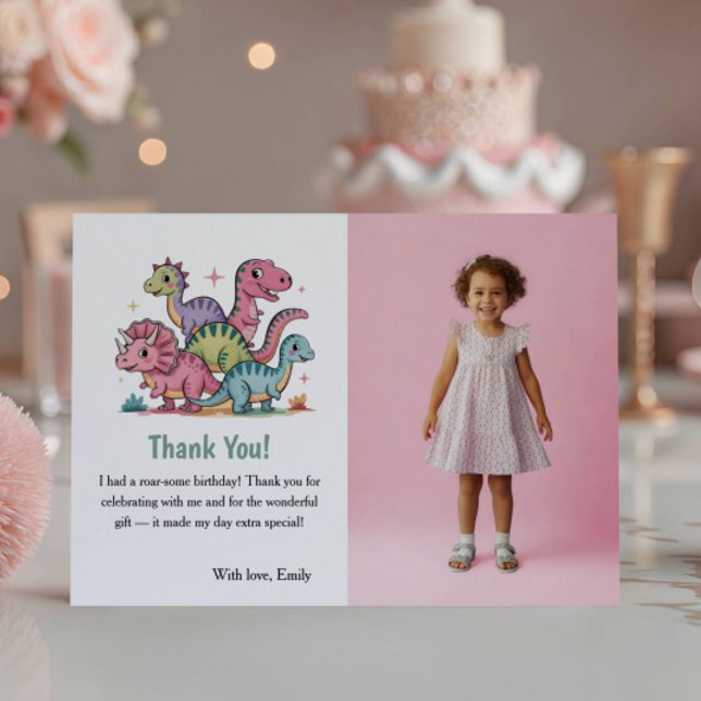 Cartão De Agradecimento Foto de Dinossauro Rosa Fofa para Aniversário de C (Criador carregado)