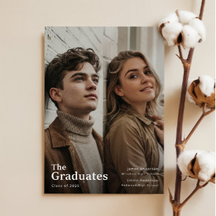 Cartão De Agradecimento Foto de Dupla Formatura Moderna para Dois Graduado