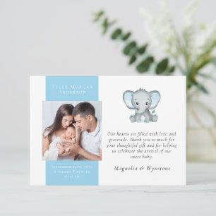 Cartão De Agradecimento Foto de Elefante Azul Bebê Recém-Nascido