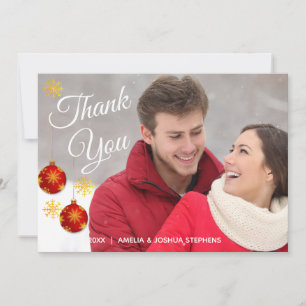 Cartão De Agradecimento Foto de Enfeite Vermelho de Natal Obrigado no Ca