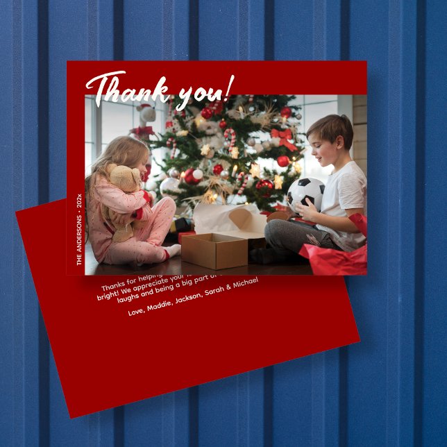 Cartão De Agradecimento Foto de Feriado Vermelho Moderno Elegante (Criador carregado)