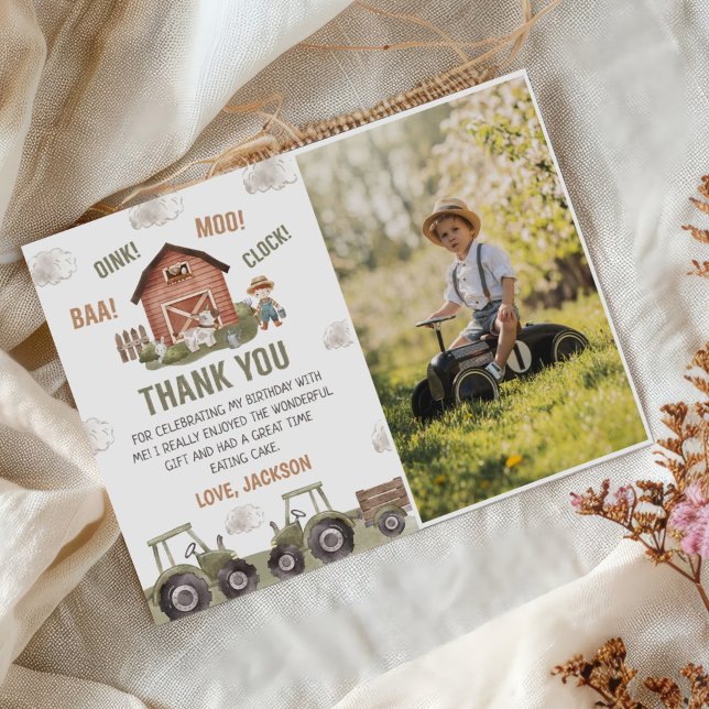 Cartão De Agradecimento Foto de festa de aniversário de animais da fazenda (Criador carregado)