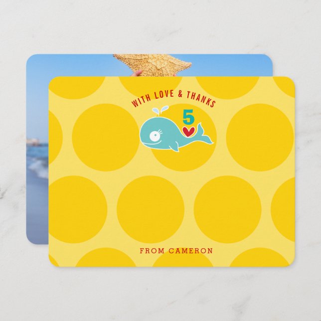 Cartão De Agradecimento Foto de Festa de aniversário de Baleia de Cartoon  (Frente/Verso)