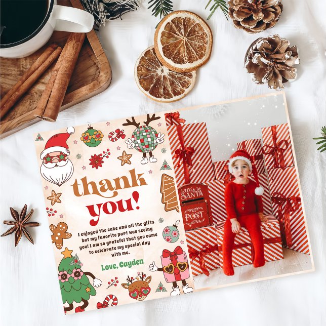 Cartão De Agradecimento Foto de festa de aniversário de Natal retrô (Criador carregado)