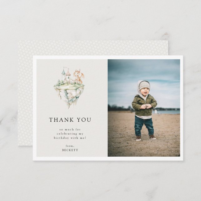 Cartão De Agradecimento Foto de Festa de aniversário do Tema do Dragão Fof (Frente/Verso)