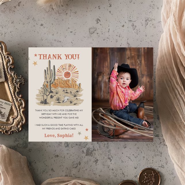 Cartão De Agradecimento Foto de Festa de aniversário Wild West Cowboy (Criador carregado)