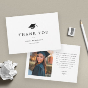 Cartão De Agradecimento Foto de Formatura Preto e Branco Clássico Simples