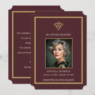 Cartão De Agradecimento Foto de Funeral Burgundy Old Money Personalizada