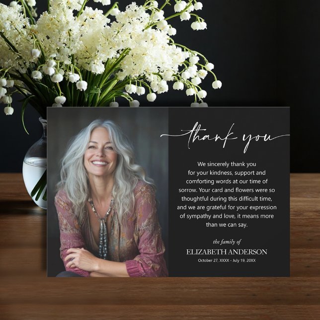 Cartão De Agradecimento Foto de Funeral Simples (Funeral Thank You Card with your message printed over your loved one's photo, default size 3.5" x 5")
