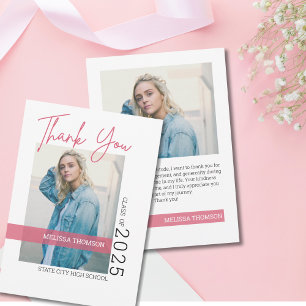 Cartão De Agradecimento Foto de Graduação com Rubor Branco Simples Moderno