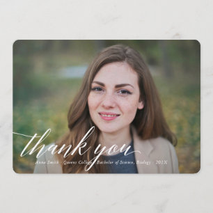 Cartão De Agradecimento Foto de Graduação de Caligrafia Simples Obrigado