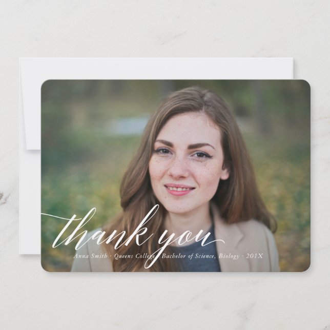 Cartão De Agradecimento Foto de Graduação de Caligrafia Simples Obrigado (Frente)
