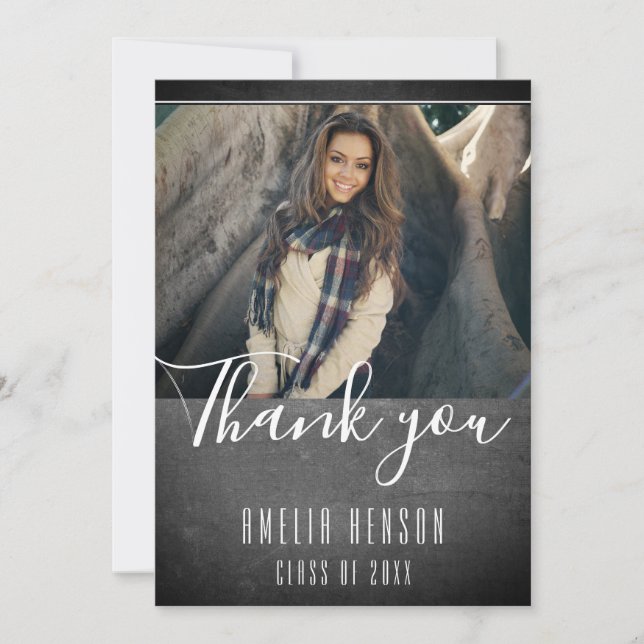 Cartão De Agradecimento Foto de Graduação de Quadro Negro Moderno Graduado (Frente)