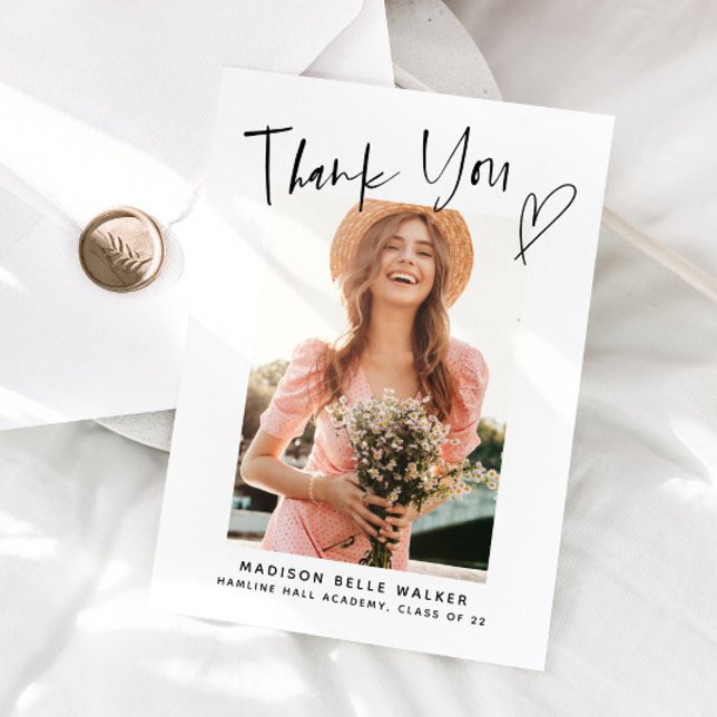 Cartão De Agradecimento Foto de Graduação de Script Casual Muito Obrigado  (Criador carregado)